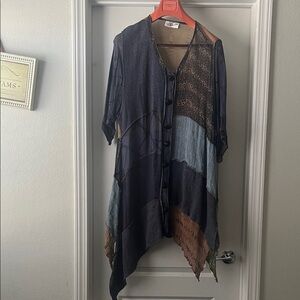 Patchwork Asymmetrical Button-Front Women's Dress - Navy Multi